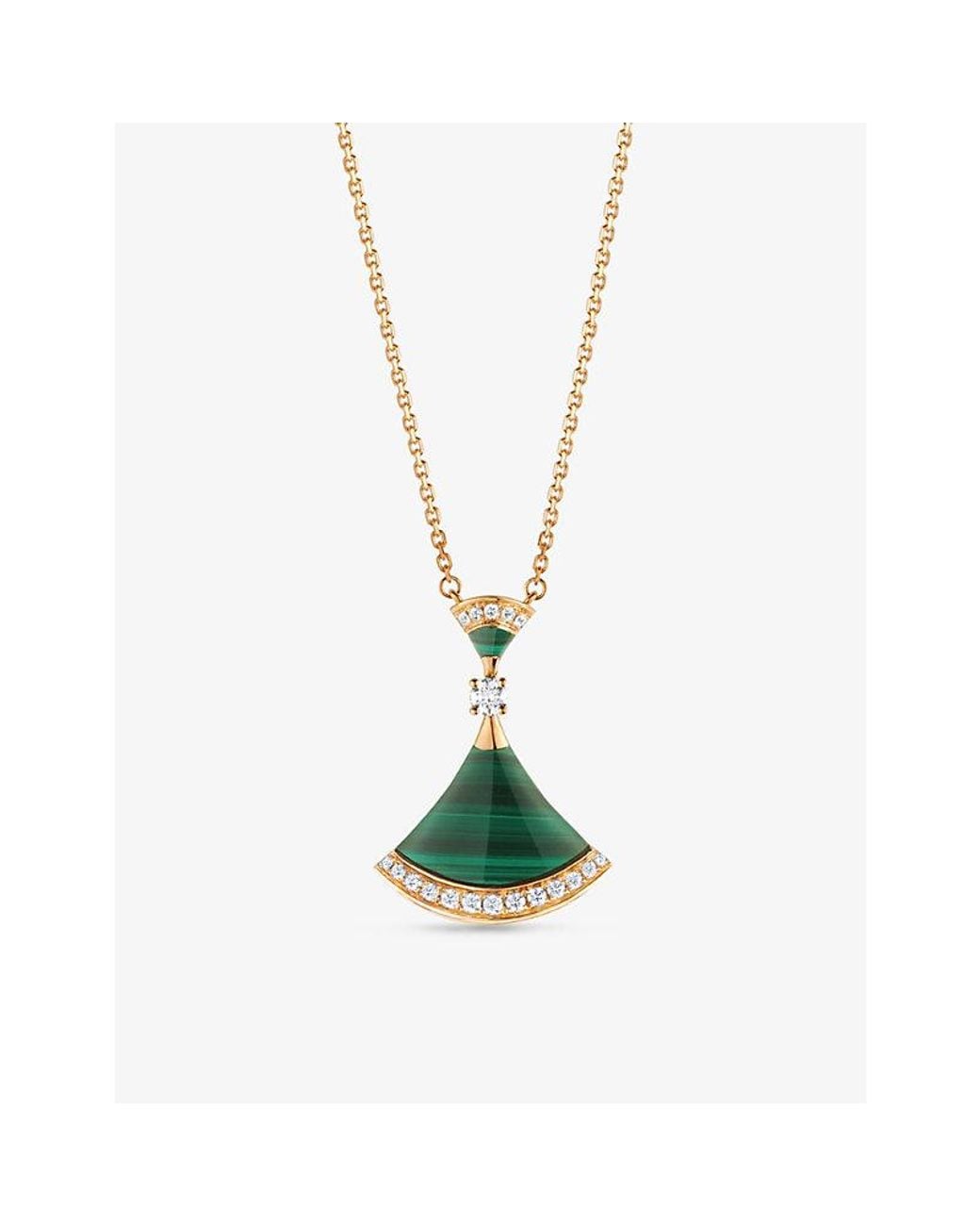 BVLGARI Metallic Divina 18k Yellow Gold, Malachite & Diamond Pendant Necklace
