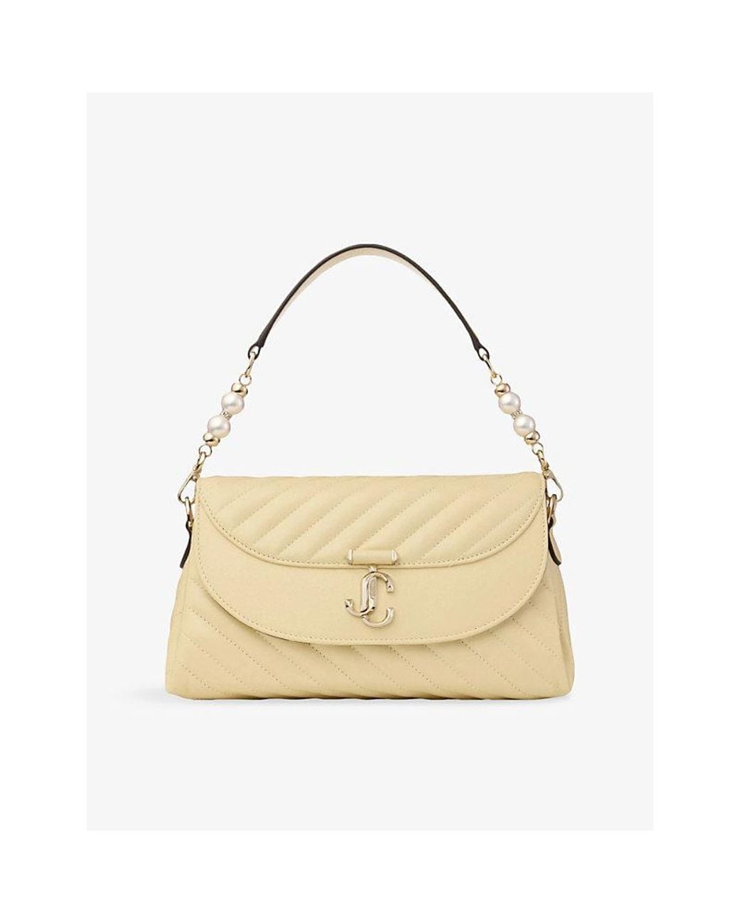 Jimmy Choo Natural Avenue Curve Top Handle Quilted Biker Leather Shoulder Bag