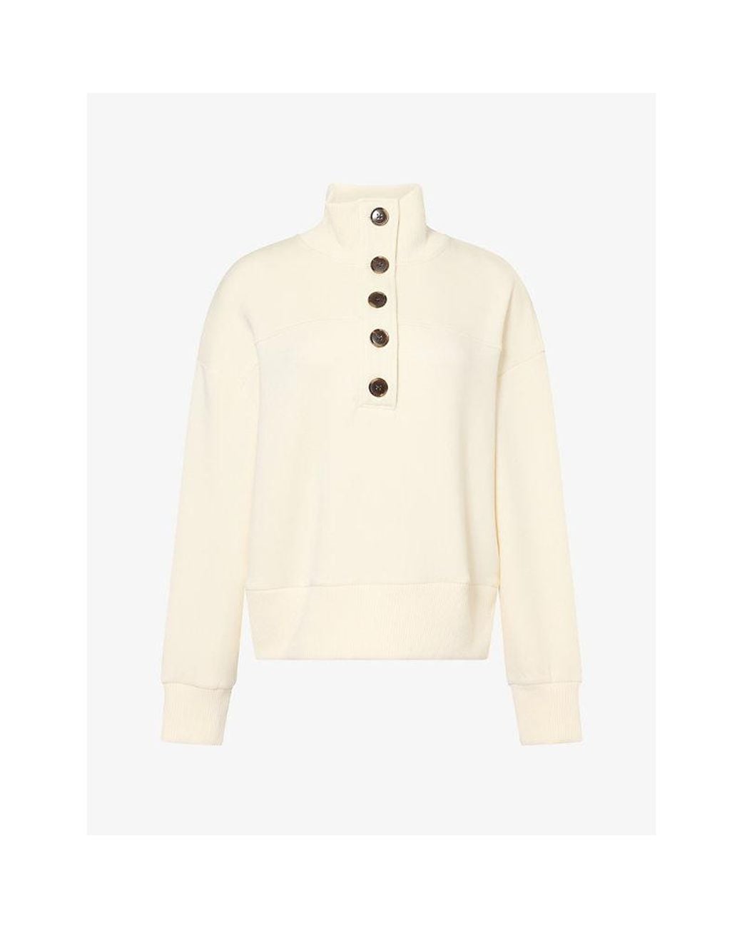 Varley White Bronya Button-Placket Jersey Sweatshirt