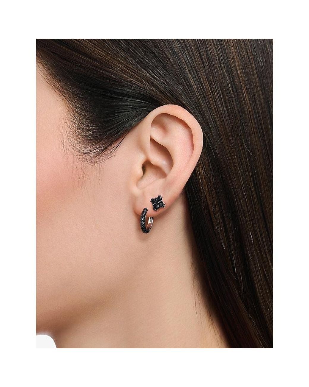 Thomas Sabo Black Floral-Shape 925 Sterling And Cubic Zirconia Stud Earrings
