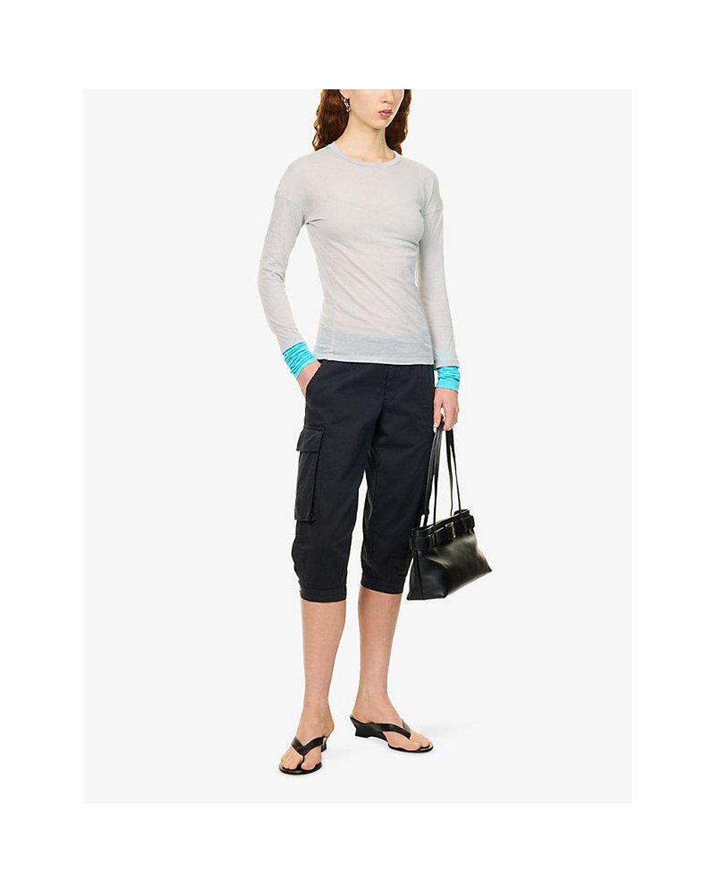 Peachy Den Blue Paloma Contrast Long-Sleeve Cotton T-Shirt