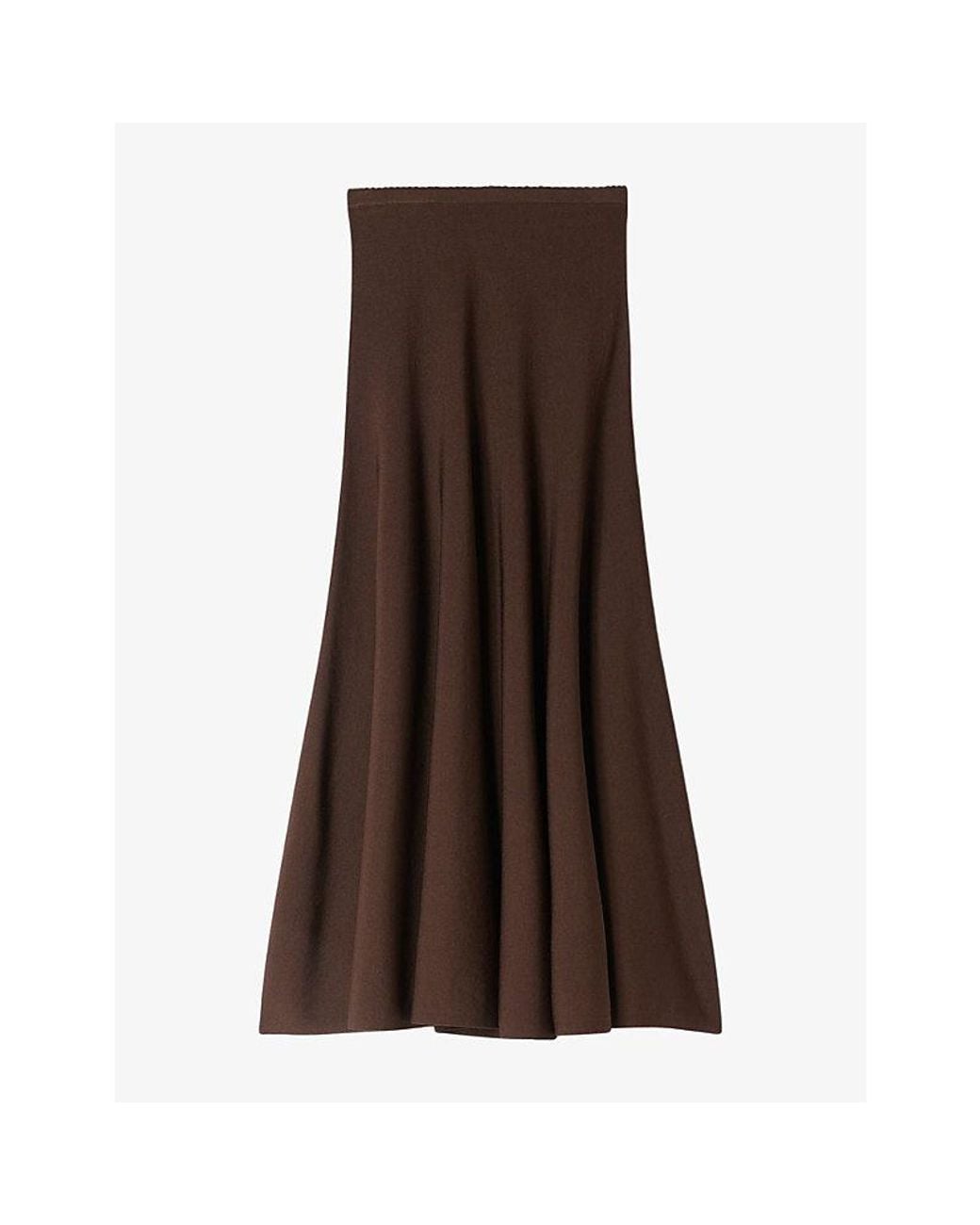 Sandro Brown Flared Sheer-Effect Woven Maxi Skirt