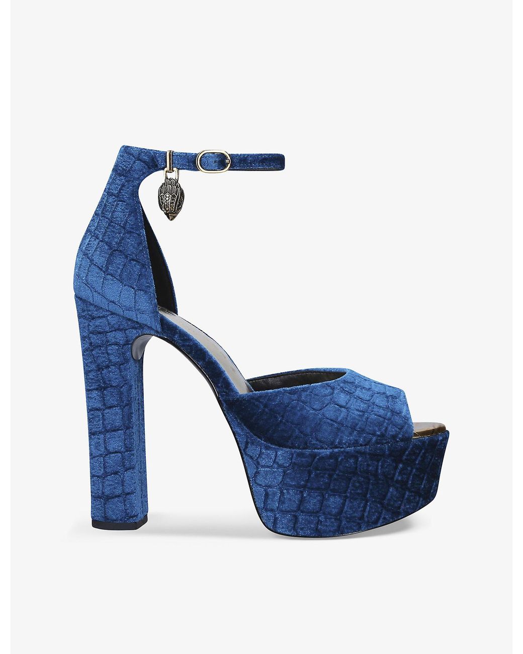 Kurt Geiger Blue Textile Shoreditch Croc Embossed Velvet Platform ...