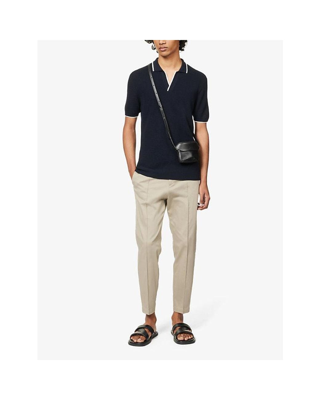 Orlebar Brown Blue Horton Contrast-Stripe Knitted Wool Polo Shirt for men
