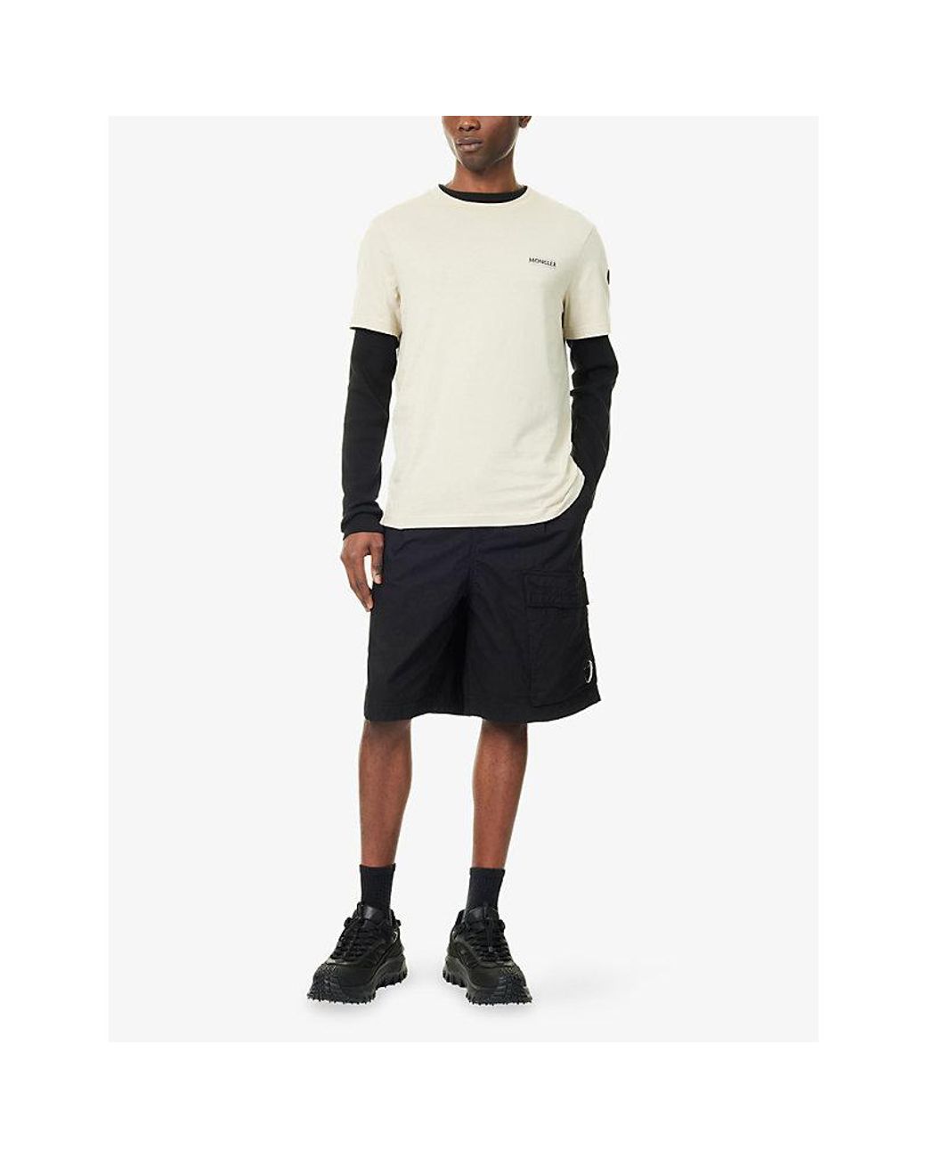 Moncler Natural Split-Logo Badge Cotton T-Shirt for men