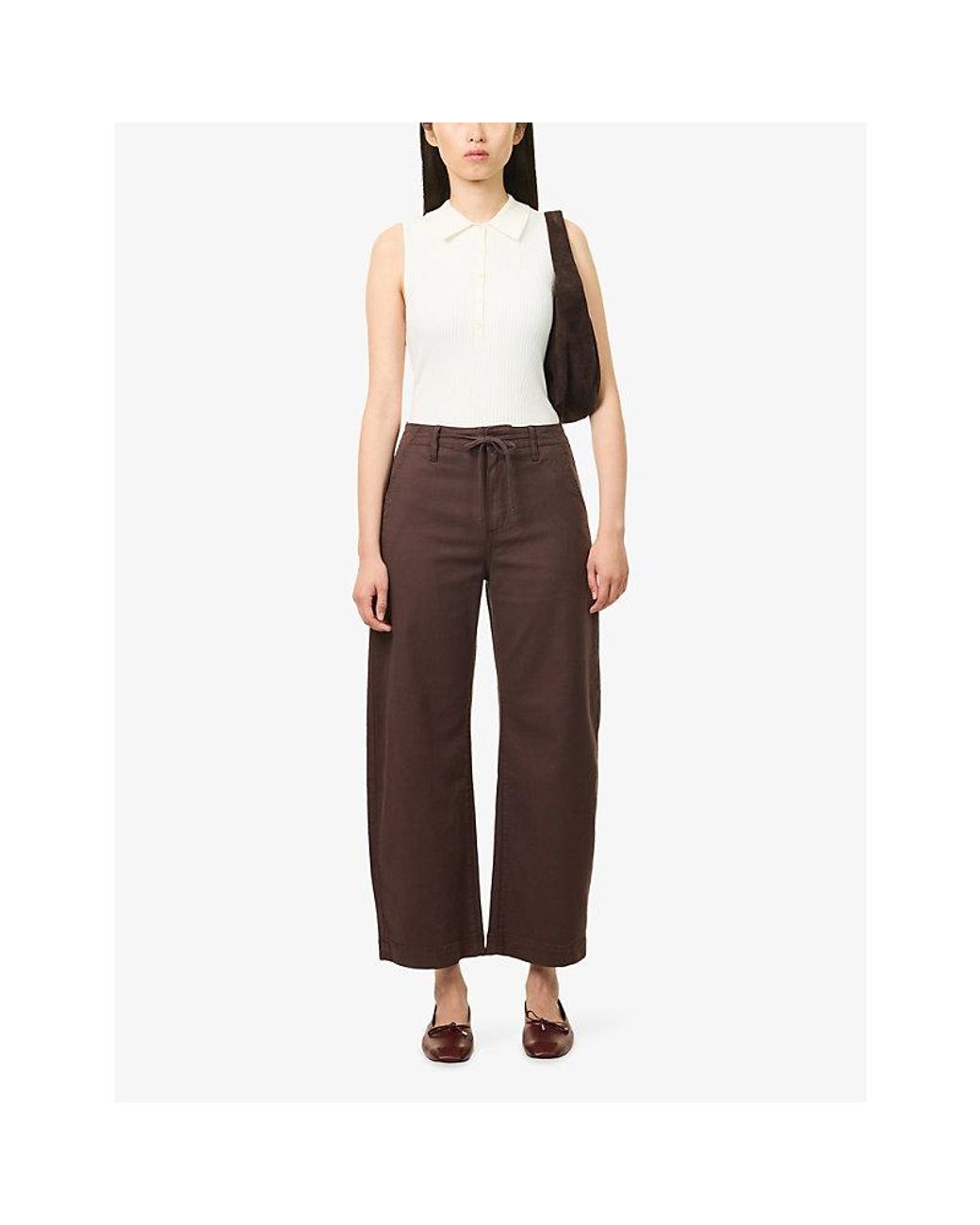 PAIGE Brown Arellia Cropped Barrel-Leg Denim Jeans