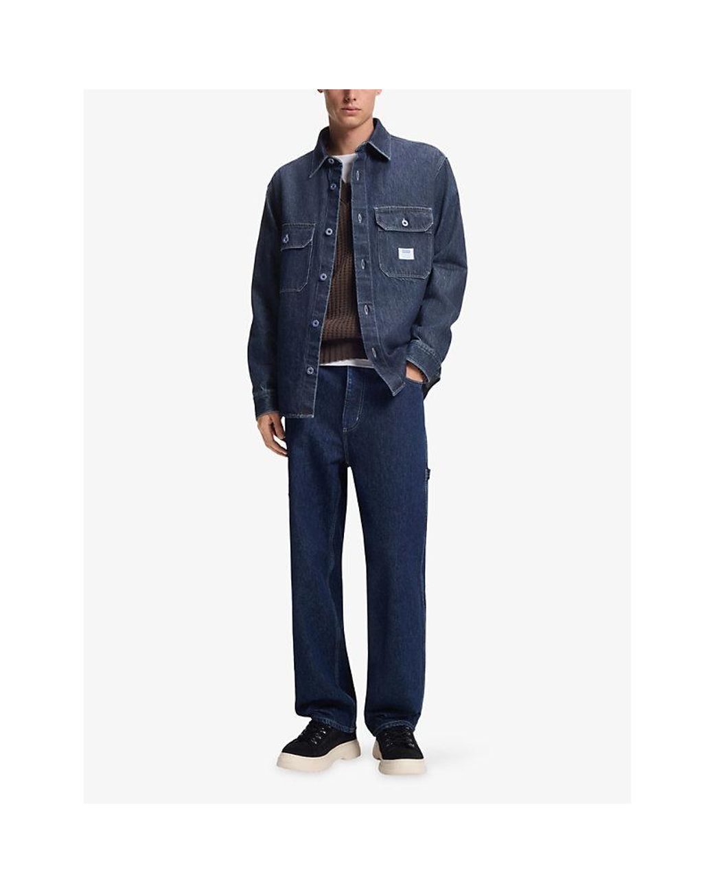 HUGO Blue Branded Oversized Denim Shirt for men