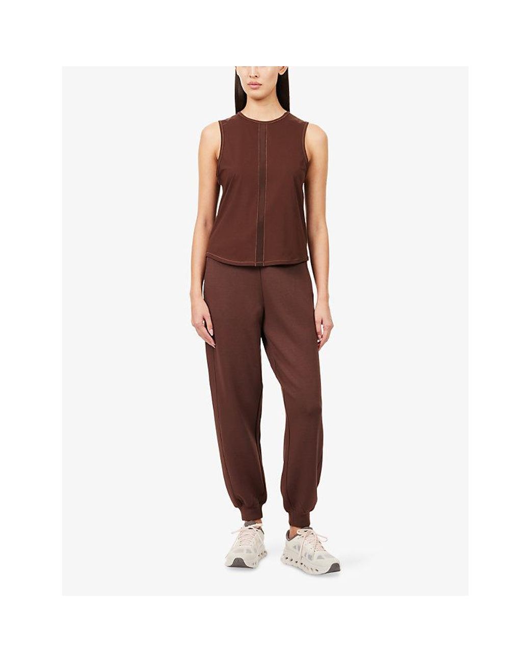 Now You Live Brown Bowden Sheer-Panel Stretch-Jersey Vest Top