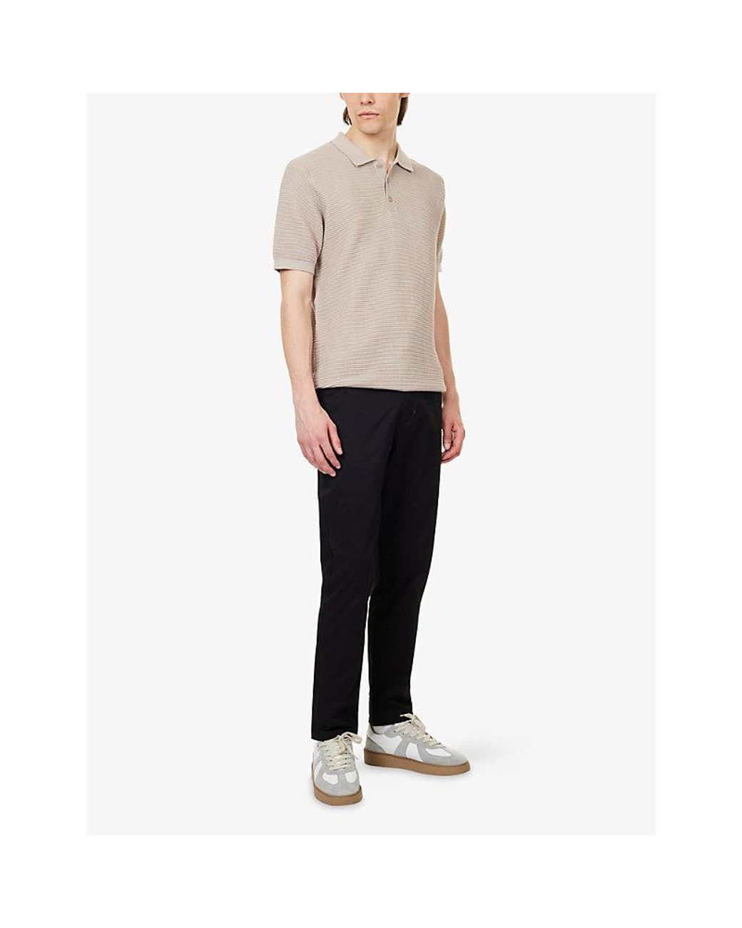 Arne Natural Short-Sleeve Rib-Knit Cotton Polo Shirt for men