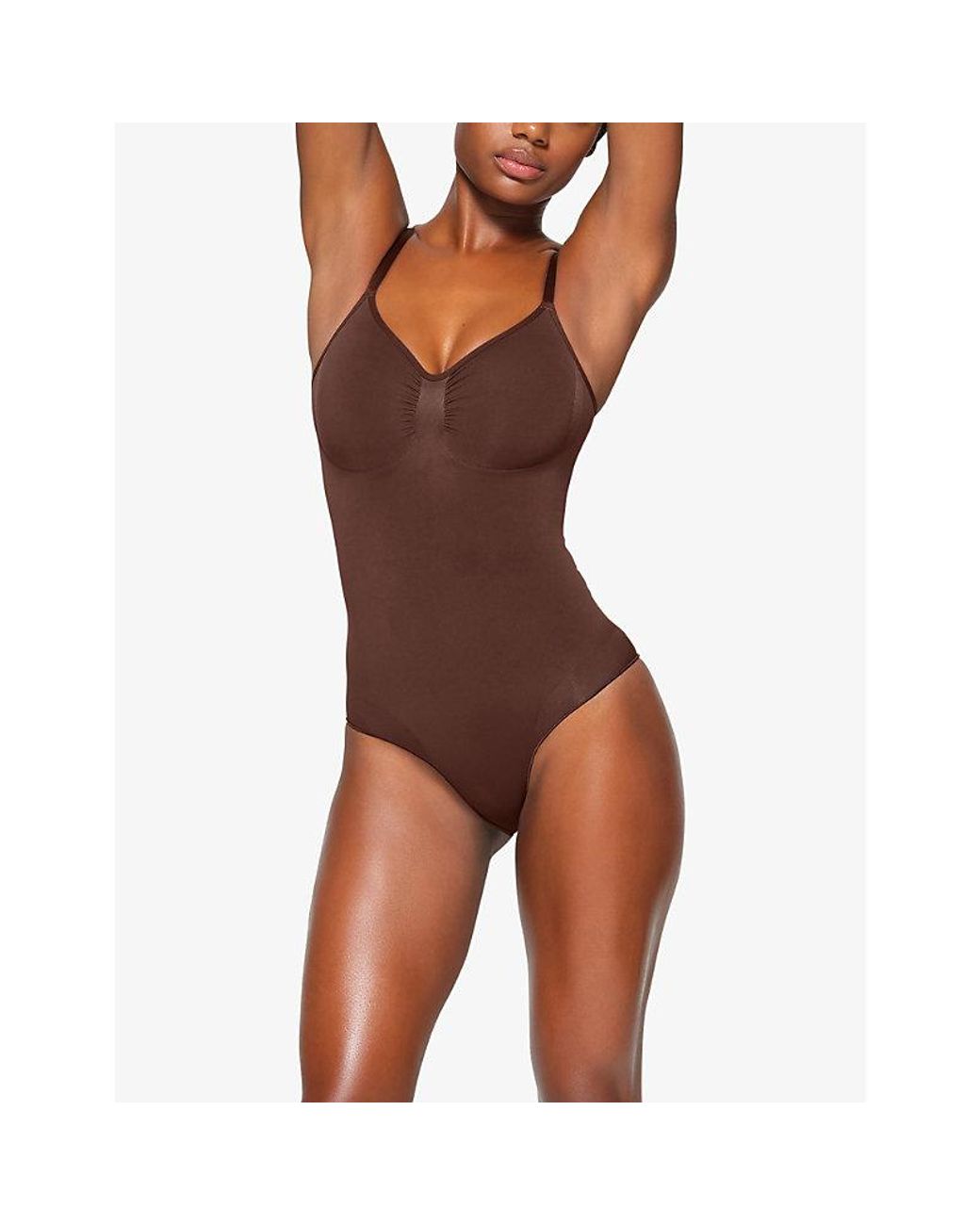 Skims Brown Sculpt Ruched Stretch-Woven Body Xxl