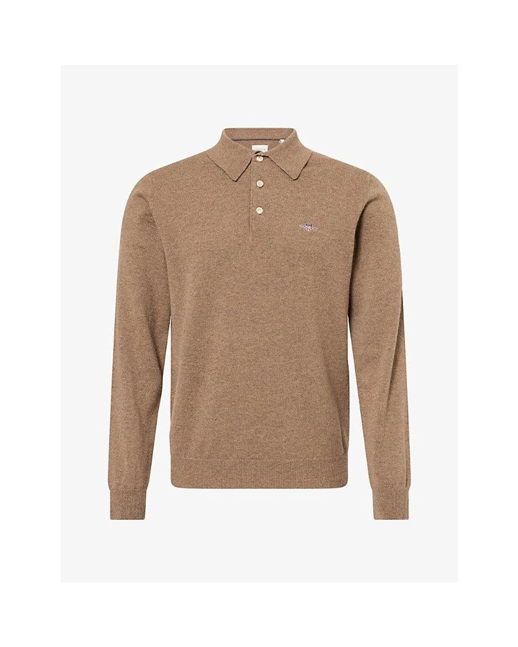 Gant Brown Long-Sleeve Wool Polo Knit for men