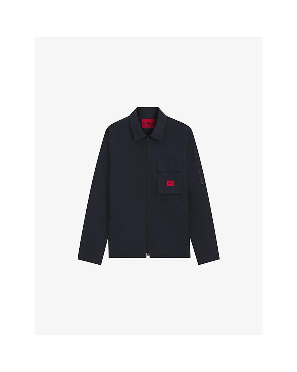 HUGO Blue Brand-Patch Oversized-Fit Cotton-Blend Overshirt for men
