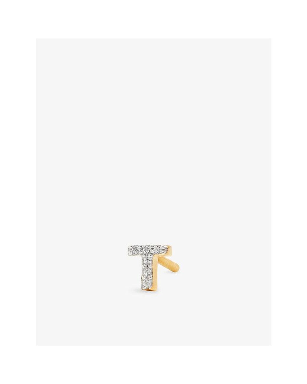 Missoma Metallic Initial T Pave Initial 18Ct Vermeil And Cubic Zirconia Single Stud Earring