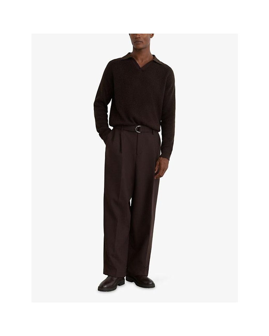 Reiss Black Spence Open-Collar Wool And Cashmere Blend Jumper for men