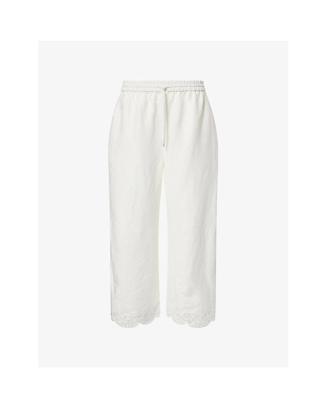 Jonathan Simkhai White Ellison Embroidered Linen-Blend Trousers