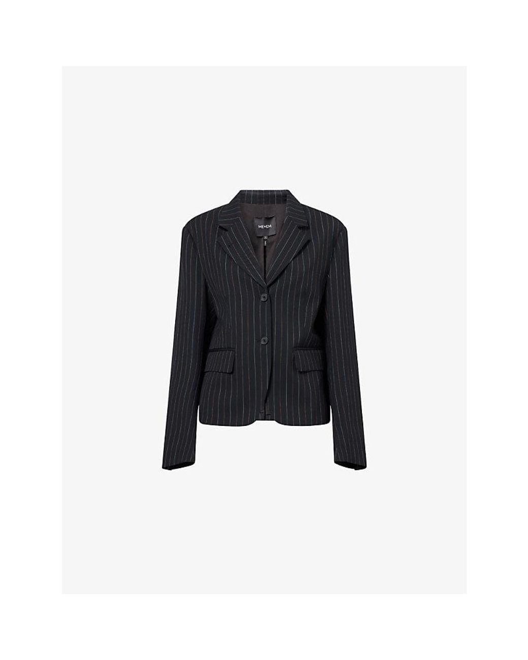 ME+EM Black Pinstripe Boxy-Fit Wool-Blend Blazer