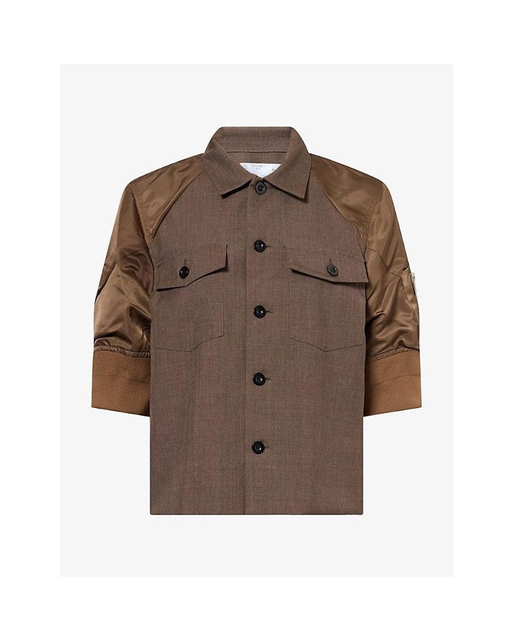 Sacai Brown Suiting Contrasting-Sleeve Wool Shirt