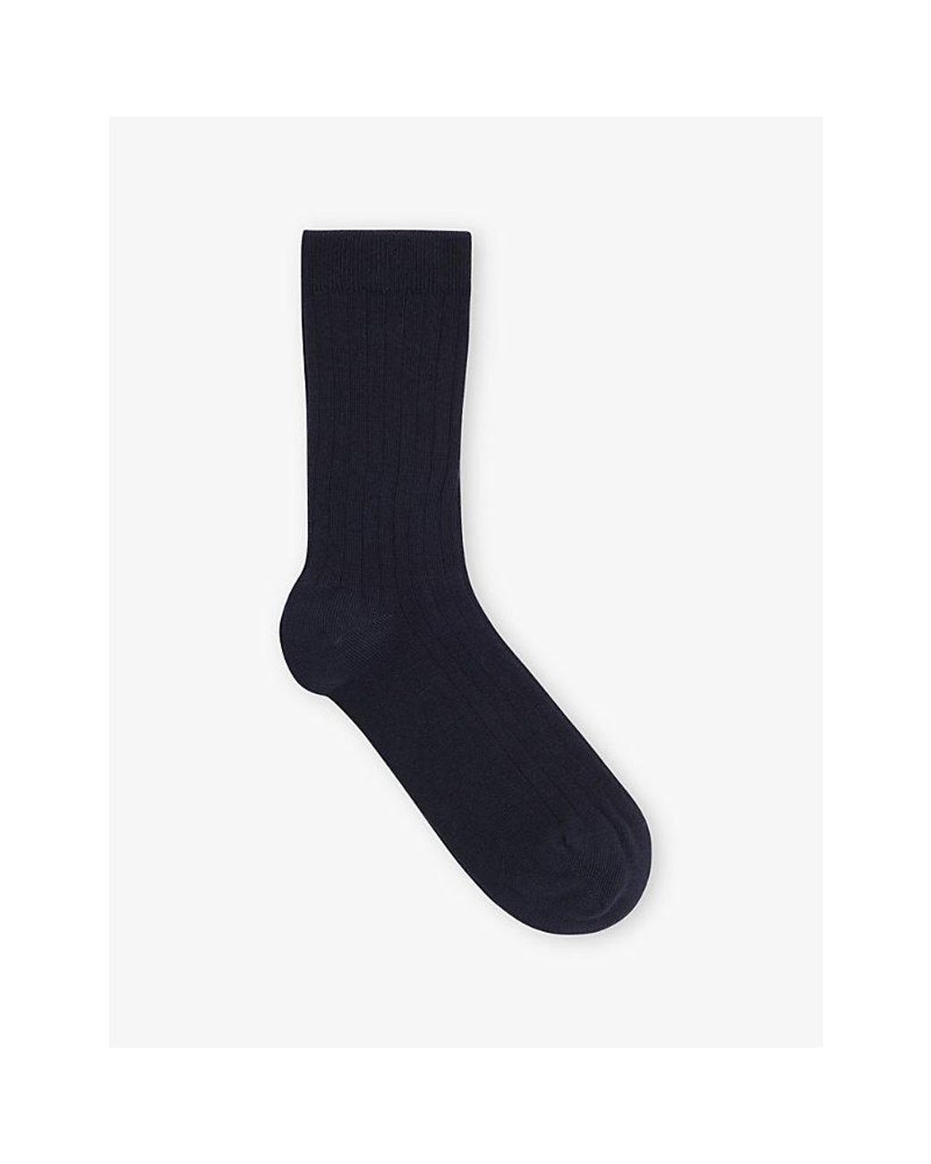 Whistles Blue Ribbed Stretch Cotton-Blend Crew Socks