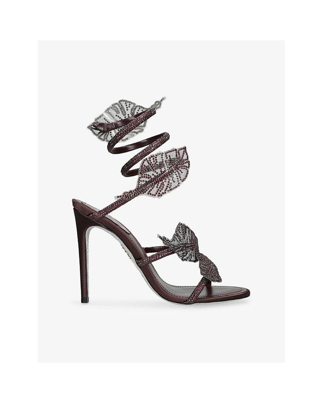 Rene Caovilla Red Jewel Leaf 105 Leather Heeled Sandals