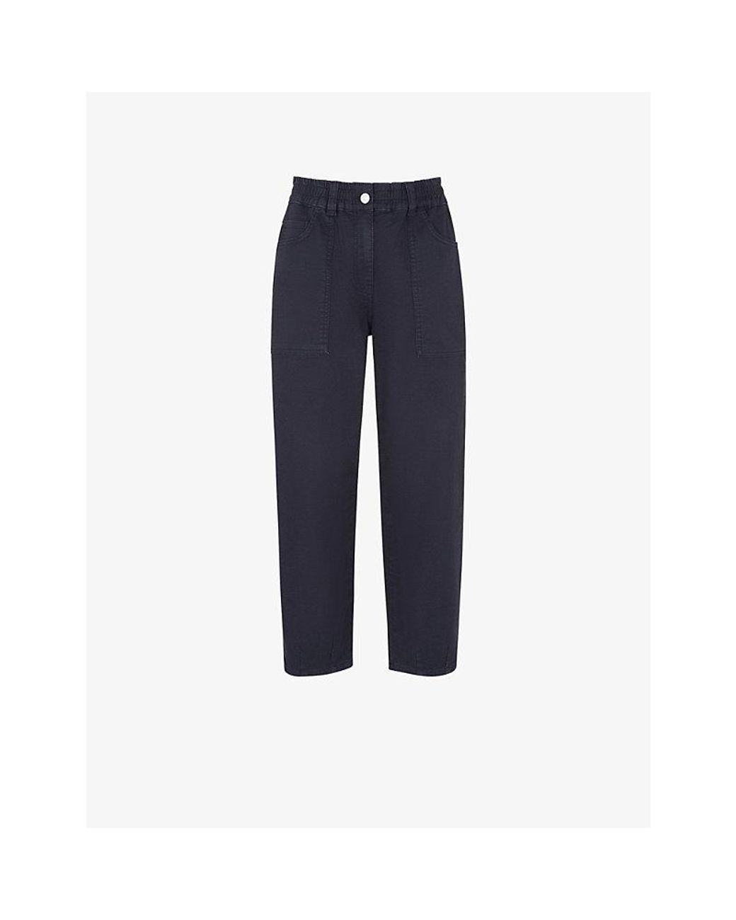 Whistles Blue Tessa Cropped Mid-Rise Cotton Trousers