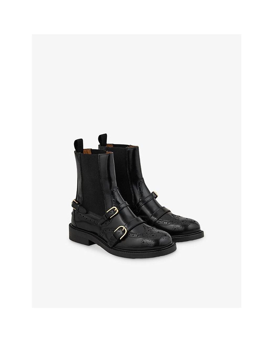 Sandro Black Buckle-Embellished Leather Chelsea Boots