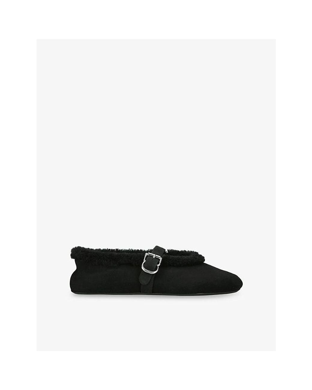 Alaïa Black Round-Toe Shearling Ballet Flats
