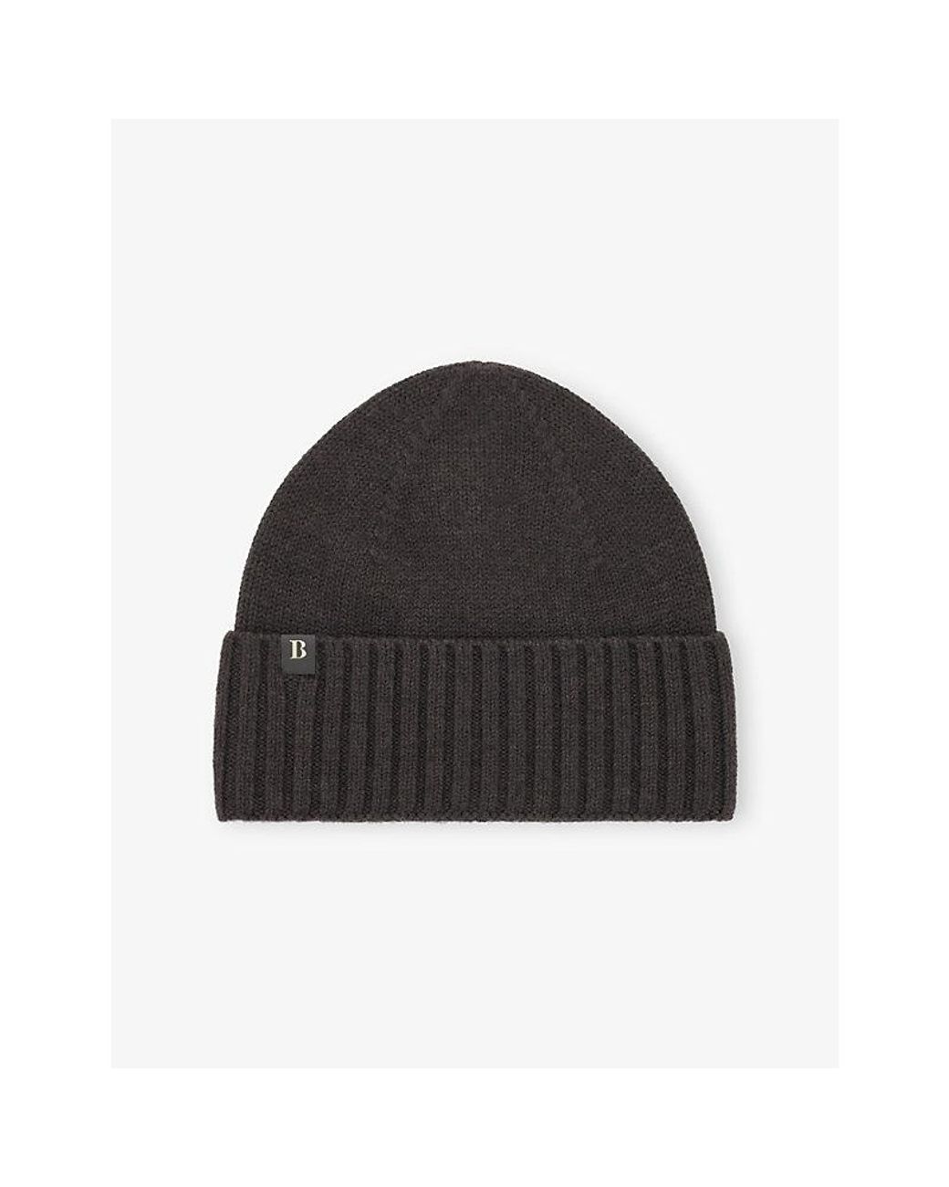 Boggi Black Logo-Patch Wool-Blend Beanie Hat for men