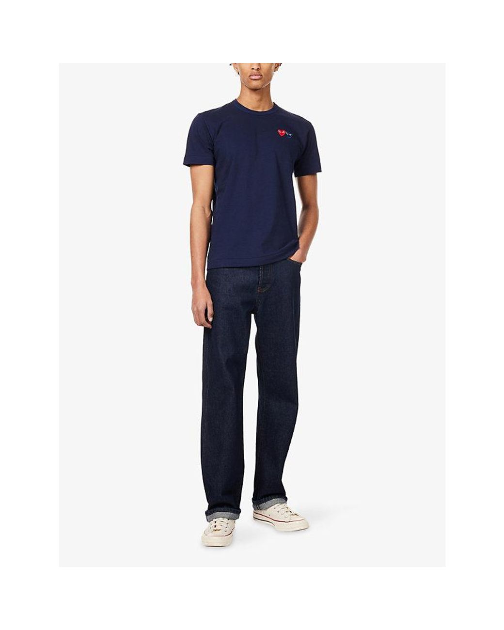COMME DES GARÇONS PLAY Blue Heart-Embroidered Crewneck Cotton T-Shirt for men