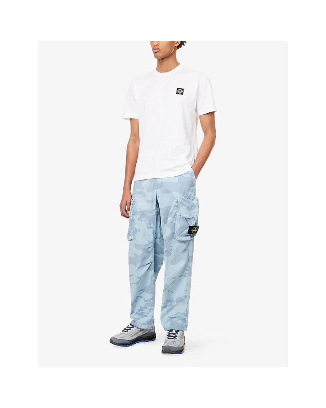 Stone Island Blue Compass-Badge Ripstop Camo Cotton-Blend Cargo Trousers for men