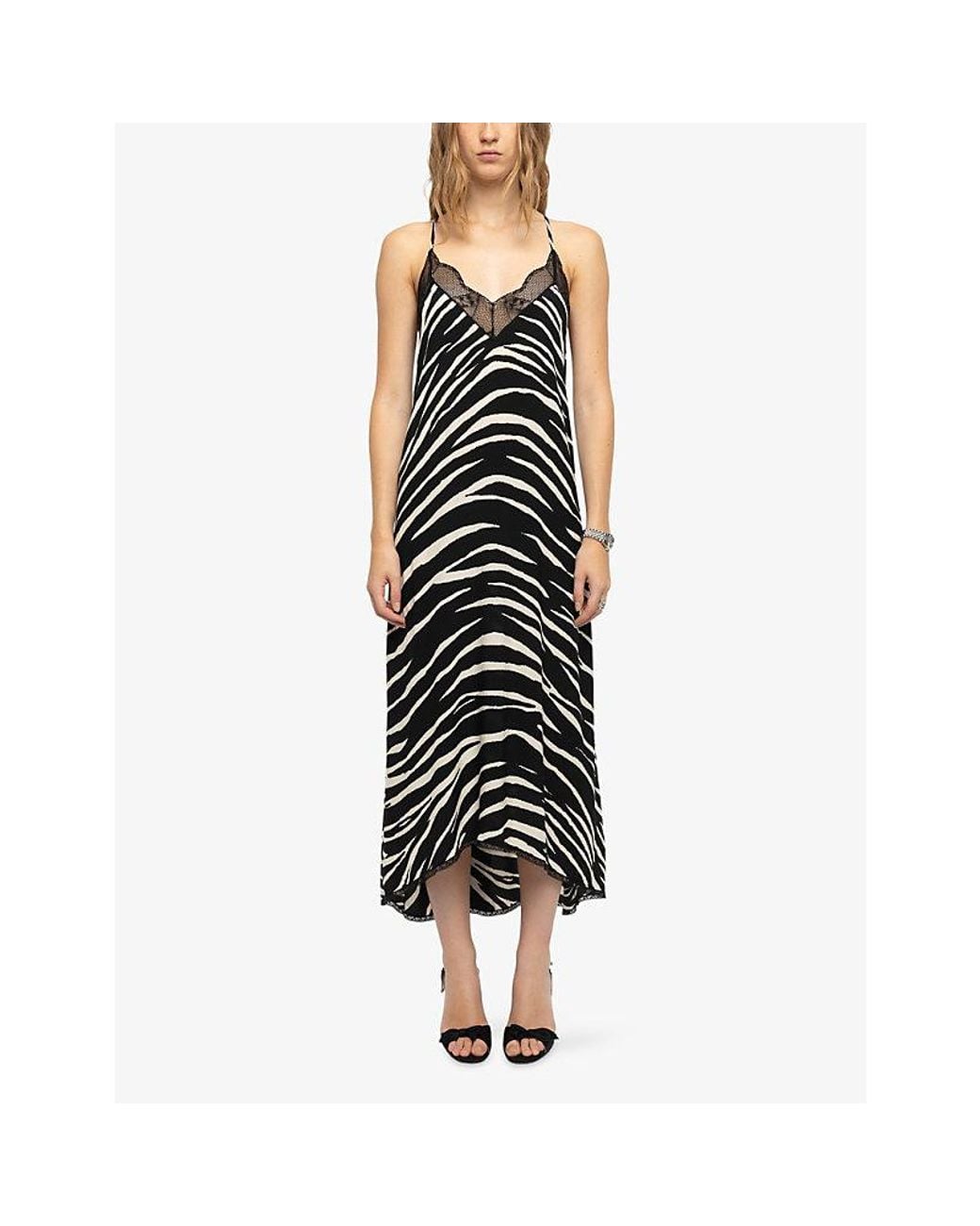 Zadig & Voltaire Black Risty Lace-Trim Woven Midi Dress