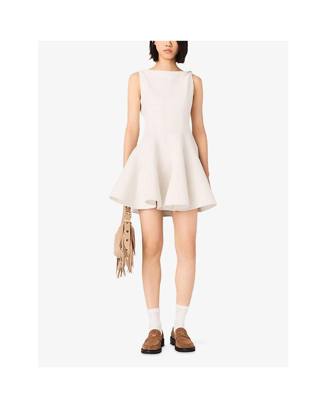 Maje Natural Flared Hardware-Embellished Tweed Mini Dress