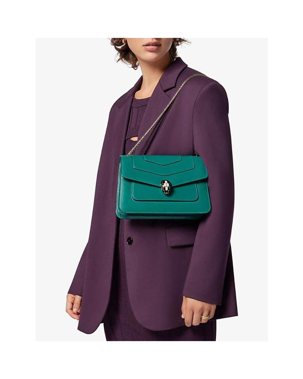 BVLGARI Green Forever Snake-Clasp Leather Cross-Body Bag