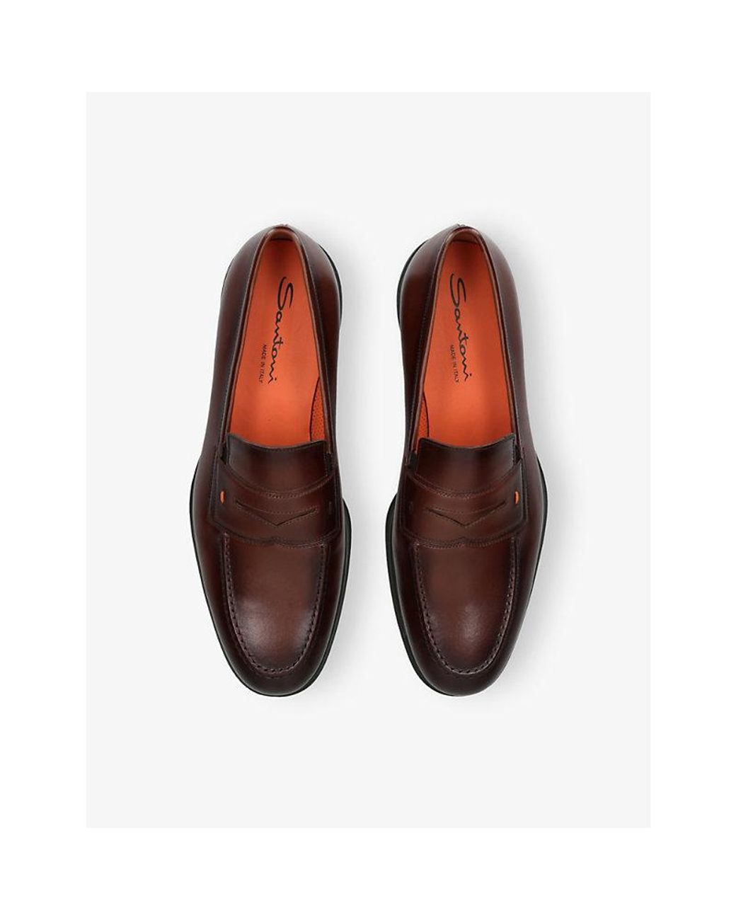 Santoni Brown Easy Leather Loafers for men