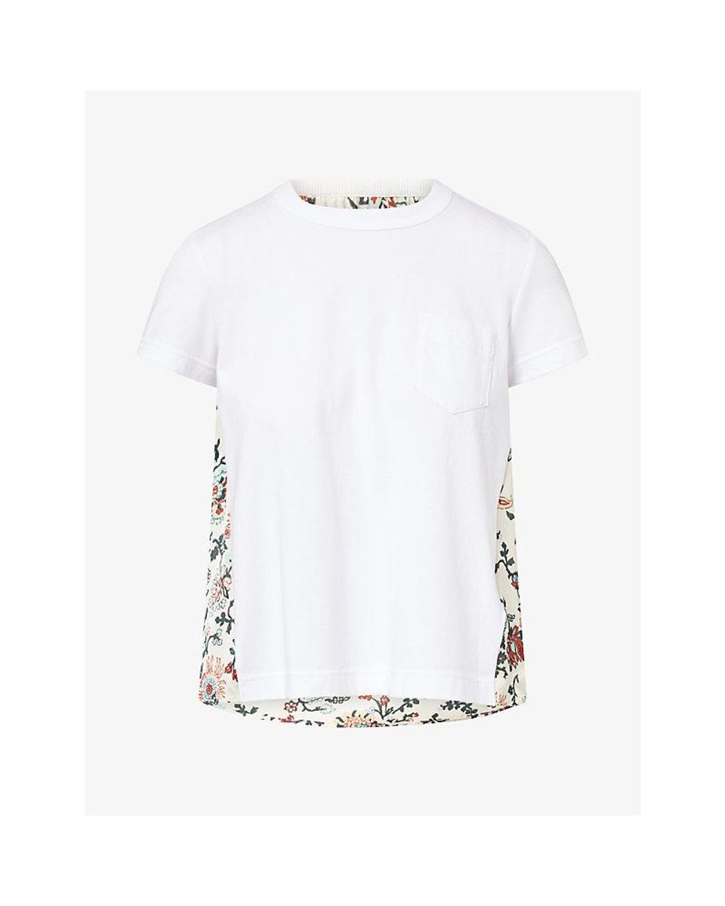 Sacai White Contrasting Floral Cotton Top