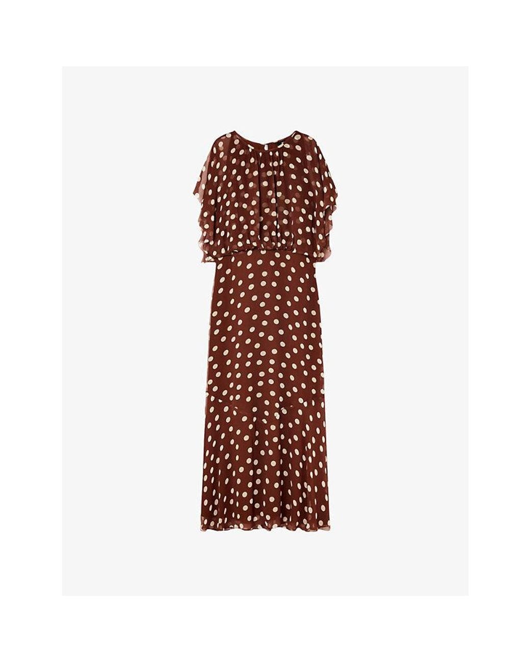 Whistles Red Polka-Dot Cinched-Waist Woven Midi Dress