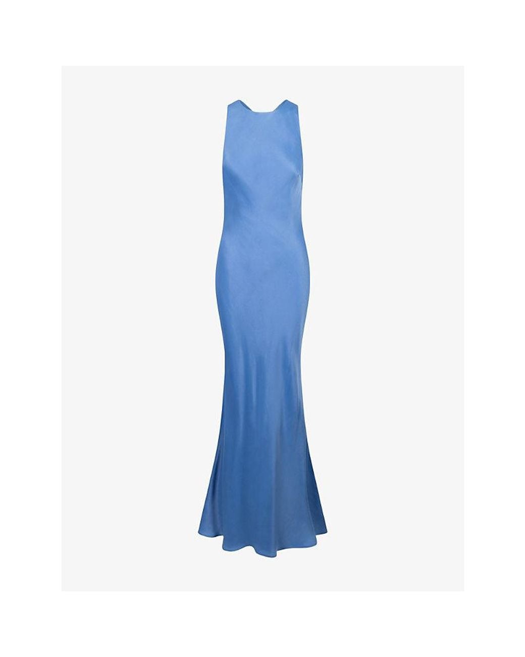 OMNES Blue Jai Draped-Back Satin Maxi Dress
