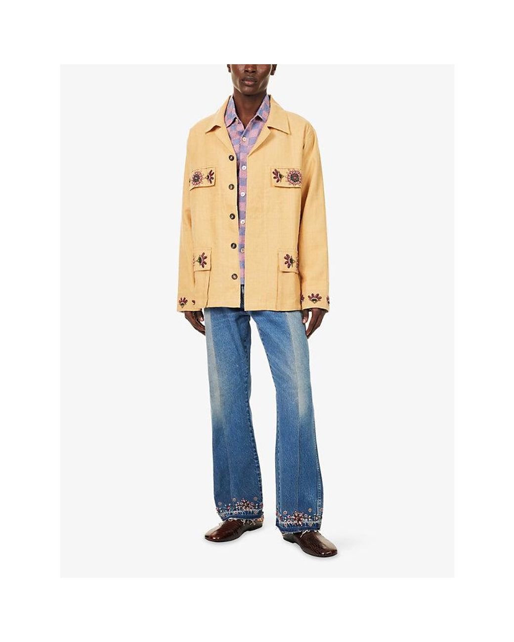 Kartik Research Natural Jaisalmer Bead-Embroidered Linen Jacket for men