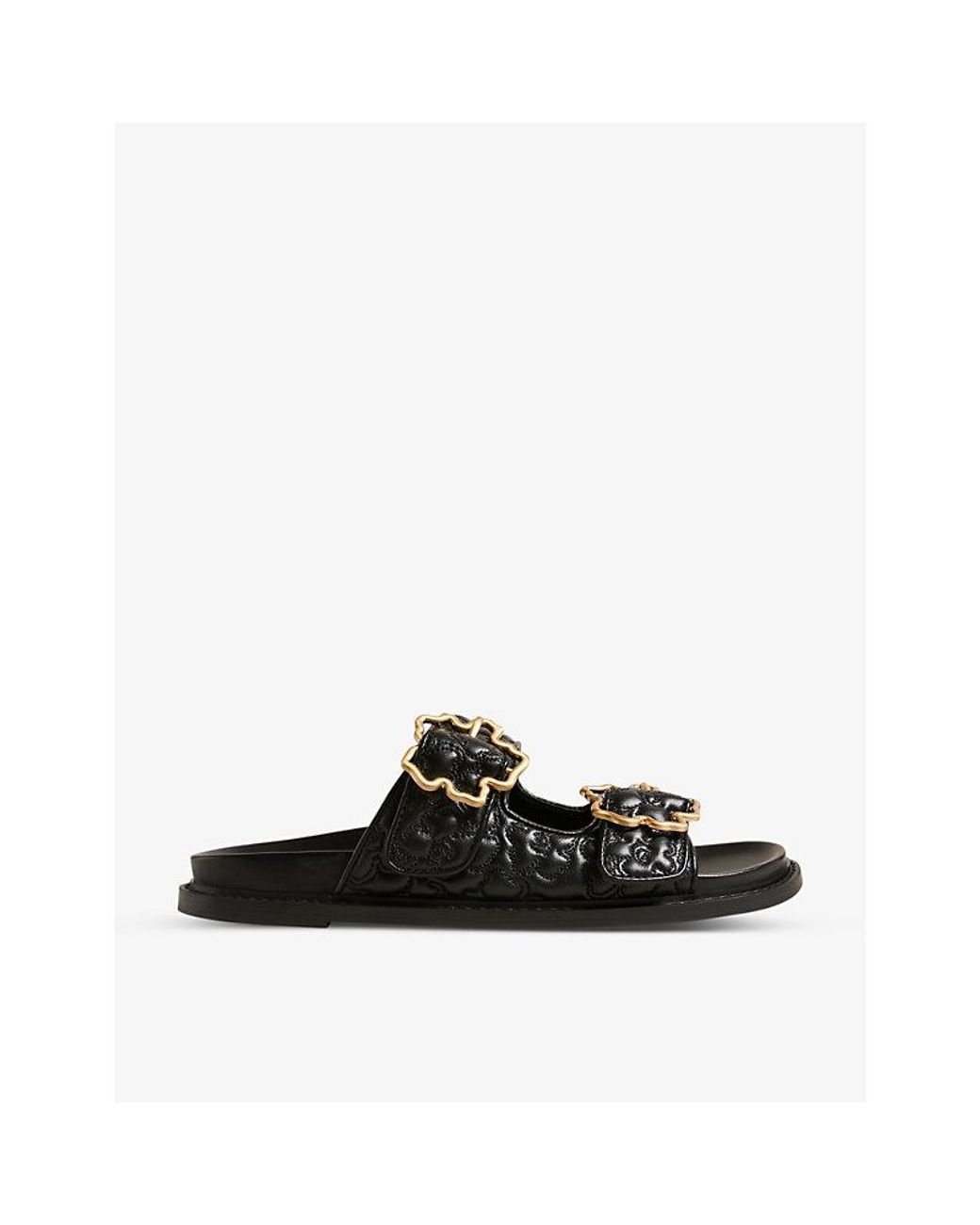 Ted Baker Rinnely Floral-quilted Buckled Leather Sandals in Black | Lyst