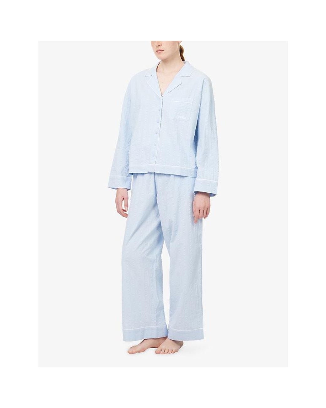 Lounge Underwear Blue Textured Cotton Pyjama Bottoms