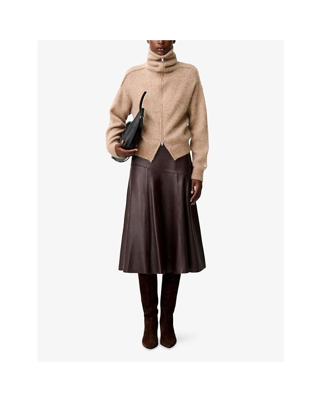 Claudie Pierlot Natural Brushed Funnel-Neck Wool And Mohair-Blend Cardigan