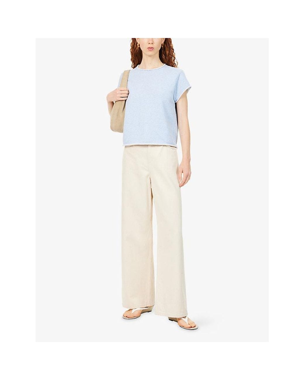 ME+EM Blue Baby Tee Short-Sleeve Cotton Sweatshirt