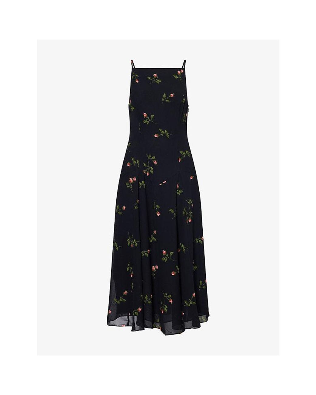 Reformation Black Marcina Floral-Print Georgette Midi Dress
