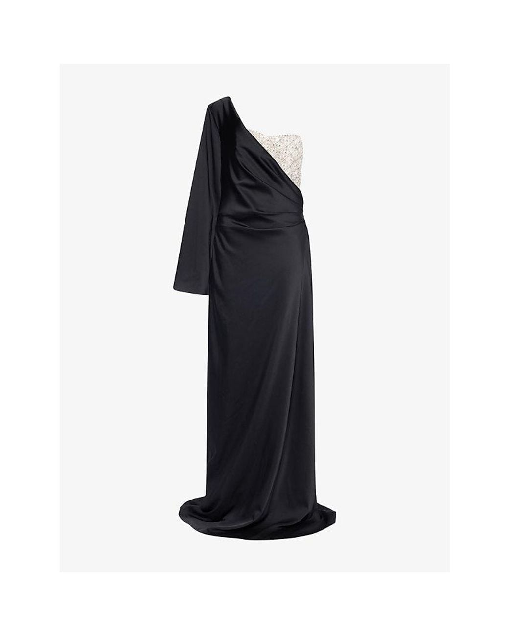 Sabina Bilenko Black Chia Embellished-Corset Satin Gown