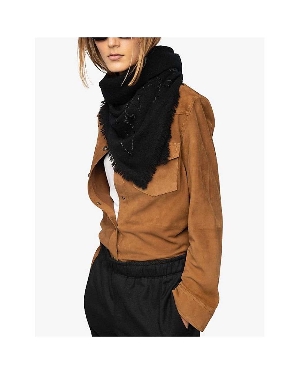 Zadig & Voltaire Black Stevie Strass Western Cashmere Scarf