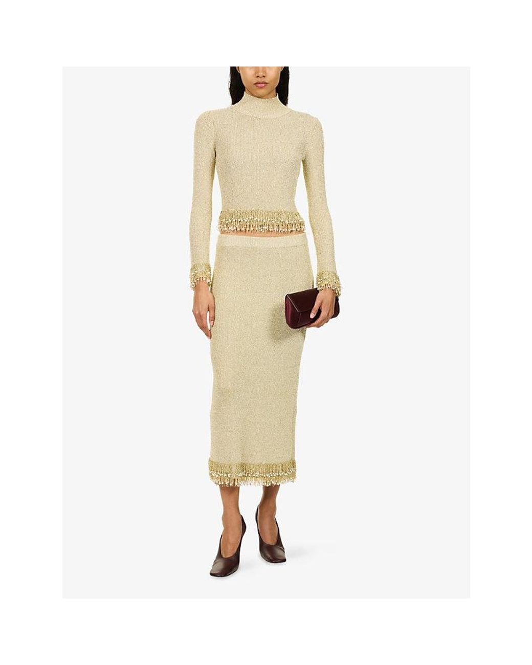Jonathan Simkhai White Tali Embellished Metallic Top