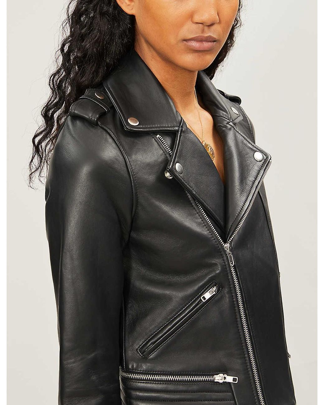Maje Basalt Leather Jacket in Black | Lyst Australia