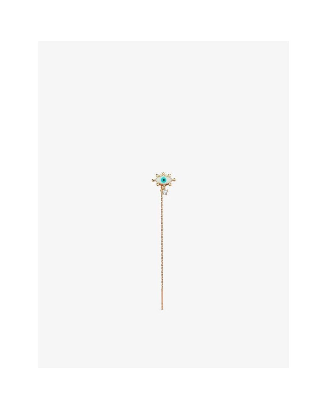 La Maison Du Couturier White Selda Small Evil Eye Chain 14Ct Rose- And Diamond Single Drop Earring