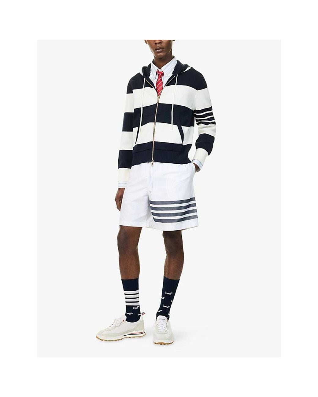 Thom Browne Blue Hector Striped Cotton-Blend Hoody for men
