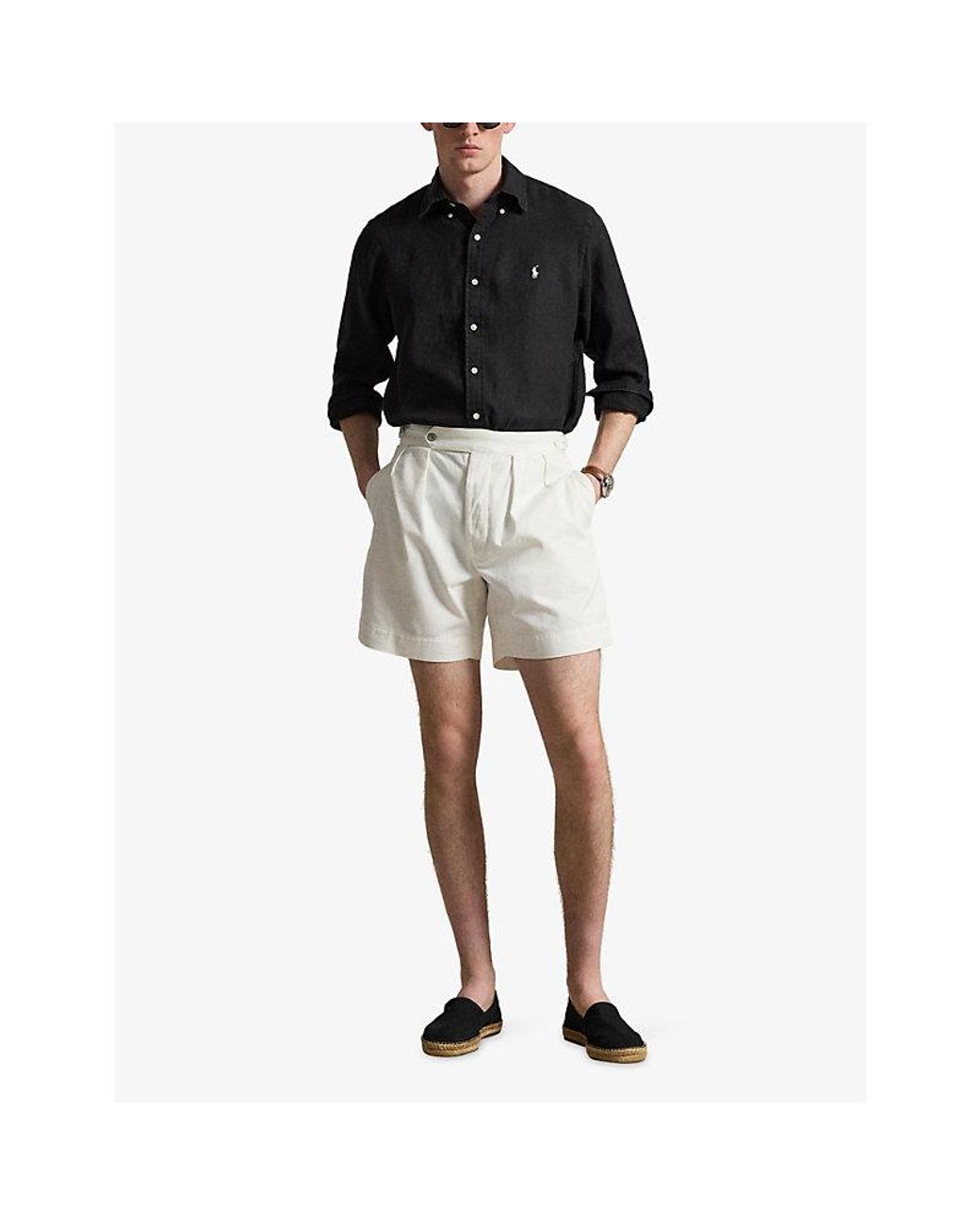 Polo Ralph Lauren Blue Logo-Embroidered Custom-Fit Linen Shirt for men
