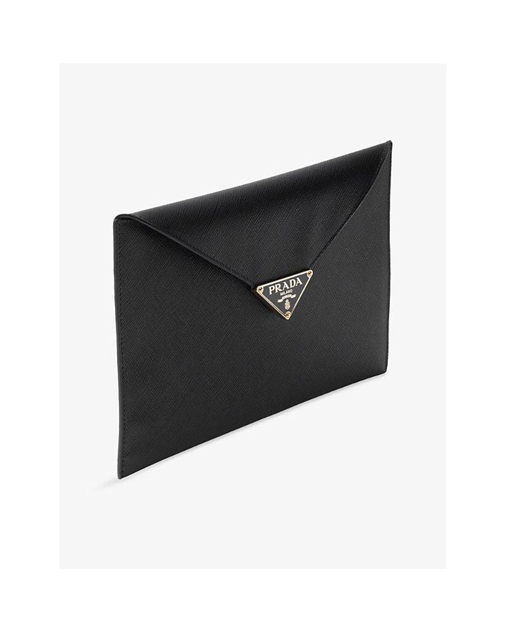 Prada Black Saffiano Leather Envelope Clutch Bag